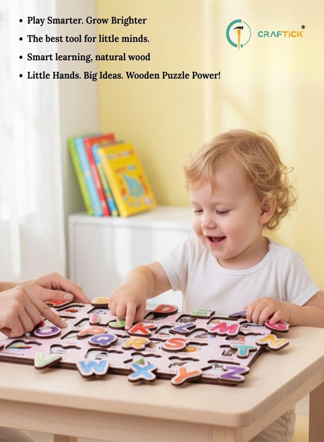 Craftick Wooden Alphabets Puzzles for Kids Age 2 Years Early Educational Learning ABCD Capital Letters Toy-Multi Color | Perfect for Homeschooling, Kindergarten and Nursery Students | Return Gift - Image 4